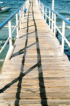 Wooden deck in blue sky, Pirangi beach photo
