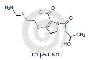 Imipenem antibiotic drug molecule. Belongs to carbapenem class. Skeletal formula.