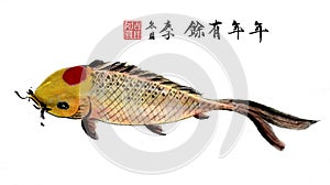 Imitate classical Chinese old paintings with brush and ink ,goldfish,Carp, crucian,