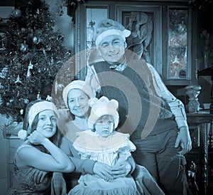 Imitation of antique photo of happy family