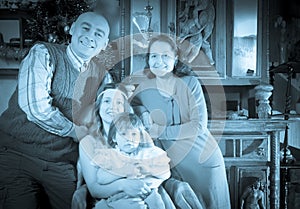 Imitation of antique portrait of happy family