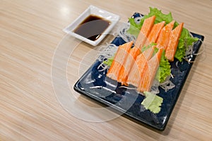 Imitation Crab Stick with wasabi and shoyu sauce