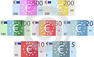 Imitation Euro Paper Bank Notes Denominations (Vector)