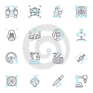 Imitation innovation linear icons set. Mimicry, Replication, Copying, Emulation, Impersonation, Reenactment