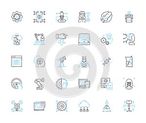 Imitation innovation linear icons set. Mimicry, Replication, Copying, Emulation, Impersonation, Reenactment