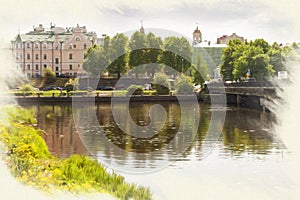 Imitation of the picture. City Vyborg. Embankment of the 30th Guards Corps