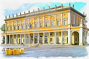 Imitation of a picture. Oil paint. Illustration. Theatre Romolo Valli. City of Reggio Emilia