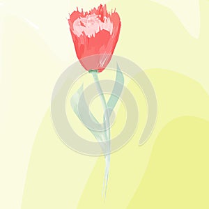 Imitation of watercolor painting. red Tulip on yellow background