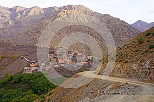Imlil, town in Morocco in Africa, road leading to the village, Toubkal mountain trail