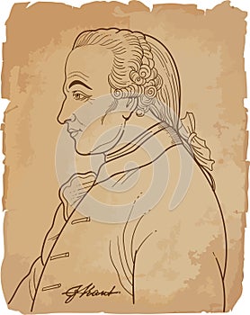 Immanuel kant isolated cartoon portrait, vector