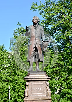 Immanuel Kant`s sculpture in bright May day. Kaliningrad