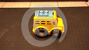 An immature boy that plays with a yellow bus