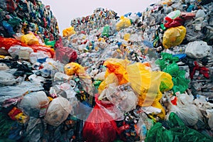 Vast Pile of Colorful Plastic Waste and Recycling