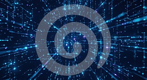 Abstract blue digital network grid with blinking lights technology background