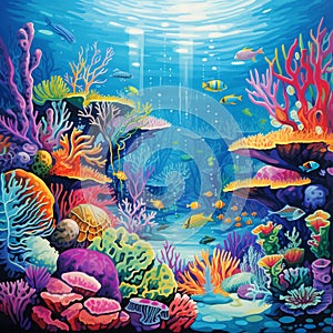 Vibrant and Detailed Artwork of an Enchanting Coral Reef