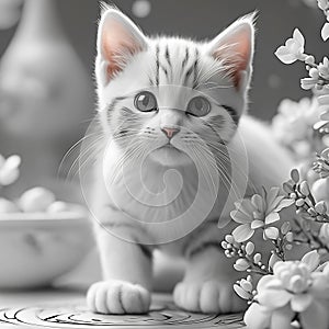 Immerse Yourself in Creativity with a Cute Kitty in This Immersive Black & White Drawing Book