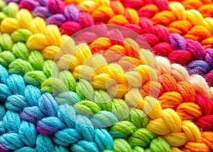 Exquisitely Detailed CloseUp of HandKnitted Fabric A Study in Creamy Vivid Colors and Soft Focus Showcasing photo