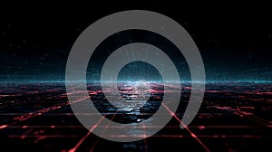 Abstract digital technology background with glowing lines and data stream visualization effect