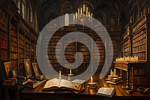 Immerse yourself in the haunting beauty of All Saints\' Day in an ancient library.