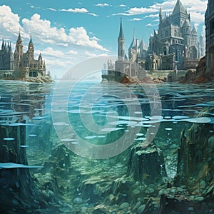 Enchanting Ocean Citadel: Ethereal Towers in a Transparent Underwater Kingdom