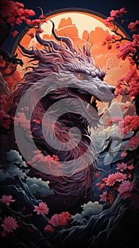 Immerse yourself in a mesmerizing album cover-style artwork where a powerful red dragon commands attention. Ceated with Generative