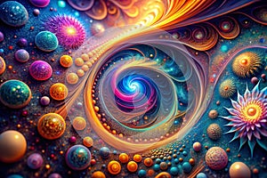 Abstract Geometric Particle Art A Surreal Exploration of Vibrant Forms and Colors in HandPulled Digital Design photo