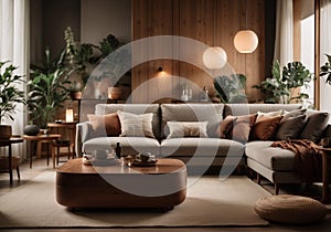 AI-generated Elegance in Noir: Japandi Living Room Retreat photo
