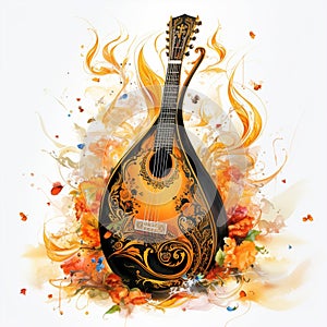 Intricate Watercolor Painting of the Traditional Arab Oud photo