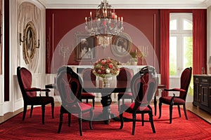 Immerse yourself in the richness of this red-themed Victorian living room