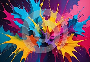 Dynamic Paint Splash Symphony: Vibrant Abstract Color Explosion photo