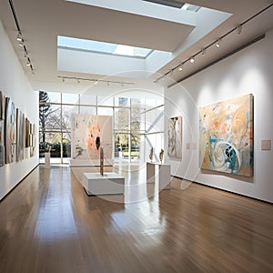 Serene Splendor: A Captivating Empty Art Gallery with Abstract Masterpieces photo