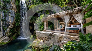 Immerse yourself in the tranquility of nature as you drift to sleep in a secluded cave suite surrounded by lush foliage