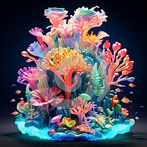 Surreal Illustration of a Fantastical Underwater Oasis with Captivating Coral Reef Sculpture