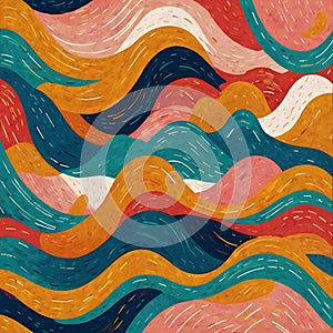 Vivid Waves: Abstract Colorful Background in Procreate Style. photo