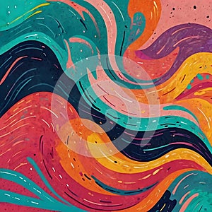 Vivid Waves: Abstract Colorful Background in Procreate Style. photo