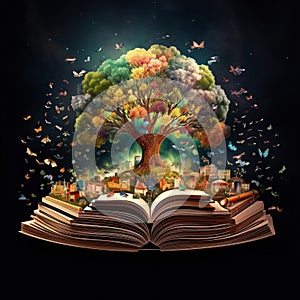 Literary Origins: An Inkwell Sprouting a Tree of Books photo