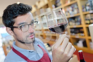 immersed alcohol critic fixedly gazing at wine