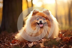 Immersed Pomeranian dog cooling off. Generate ai