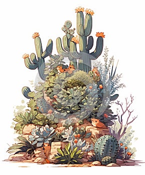 Immersive Cartoon Ecosystem: Explore the Quirkiness of a Wasteland Area Teeming with Colorful Cactus