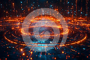 Futuristic Neon Digital Circuitry in a Sci-Fi Cyber Landscape for Tech Design Generative AI photo