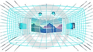 Immersive VR Workspace. Virtual Reality, Digital Environment, Future of Work, vector design Generative AI