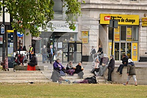 Homeless immigrants gathering Marble Arch London