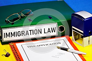 Immigration law-the inscription of the text on the folder, regulates the movement of a person and their change of residence, is photo