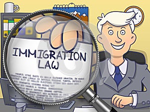 Immigration Law through Magnifying Glass. Doodle Design.