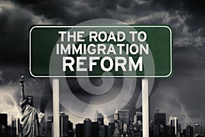 Immigration Reform word under storm cloud photo