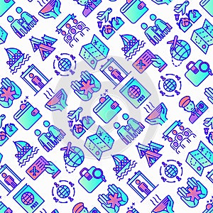 Immigration seamless pattern with thin line icons