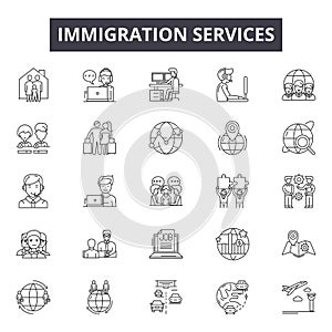 Immigration services line icons, signs, vector set, outline illustration concept