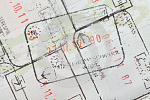 Immigration stamps on passport page