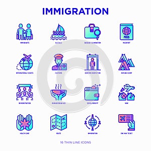 Immigration thin line icons set