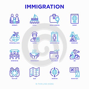 Immigration thin line icons set